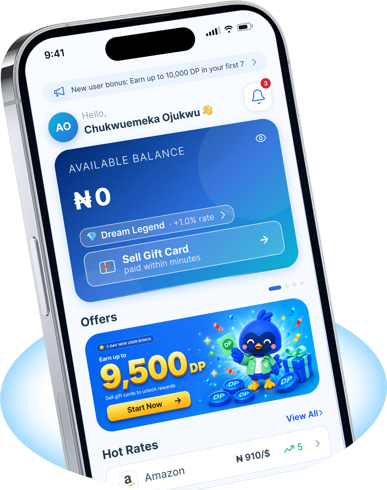 Sell Gift Card option on the Card2Dream home screen