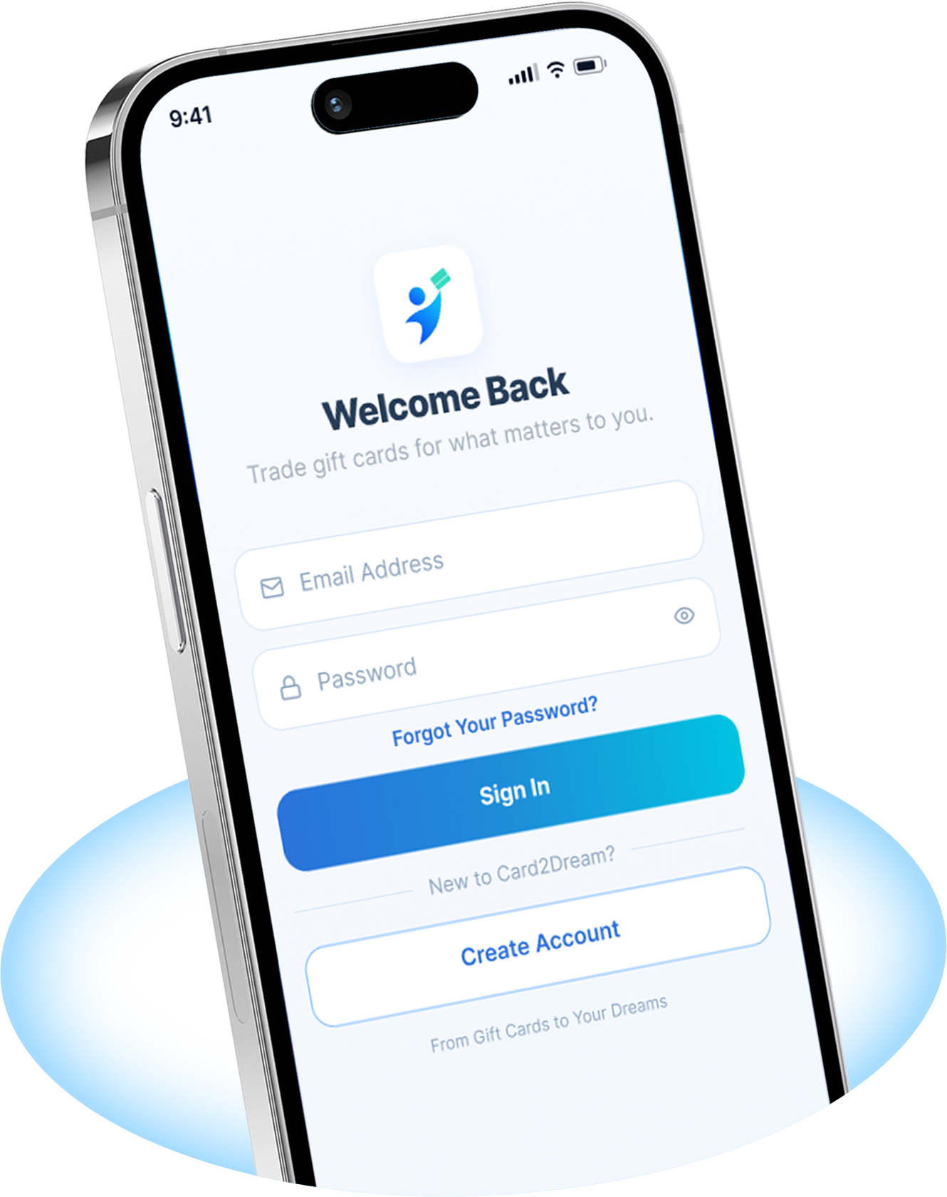 Card2Dream sign-in and account registration screen