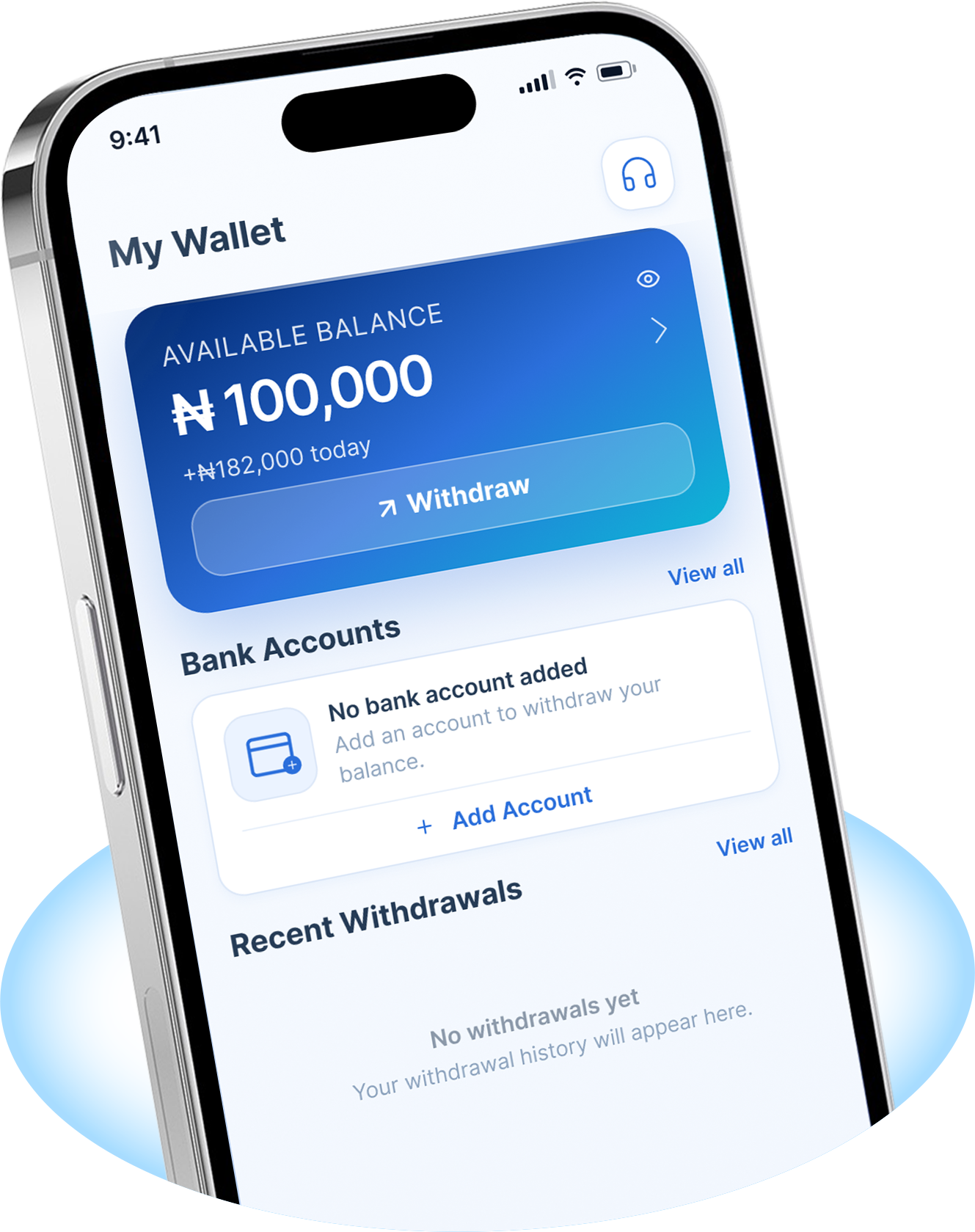 Card2Dream wallet balance and withdrawal screen